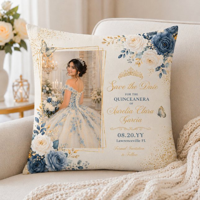 Ivory Blue Quinceañera Throw Pillow (Creator Uploaded)