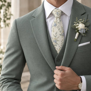Ivory Blue Sage Wedding Botanical Tie