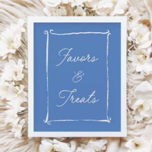 Ivory & Blue Vintage Favours & Treats Baby Shower Poster