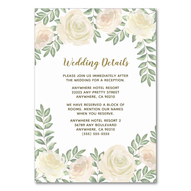 Ivory Blush Champagne Floral Wedding Insert Cards (Front)