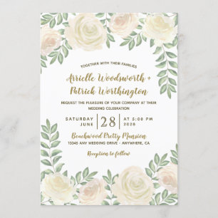 Ivory Blush Champagne Floral Wedding Invitations