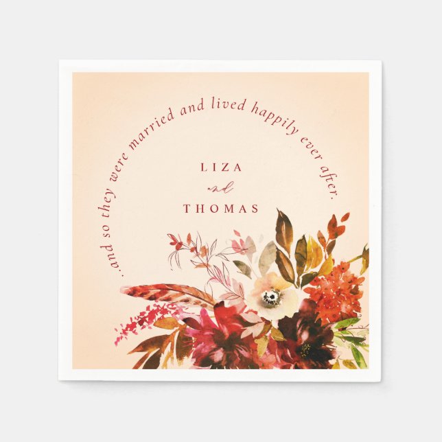 Ivory Blush Fall Floral Happily Ever After Wedding Napkin (Front)