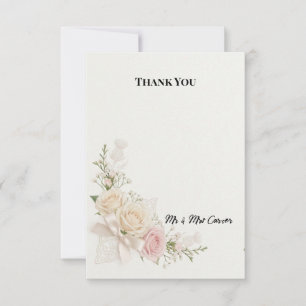 Ivory Blush Floral Wedding Thank You Card