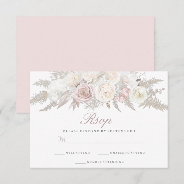 Ivory & Blush Floral Winter Wedding RSVP Card (Front/Back)