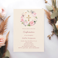 Ivory blush florals cross Confirmation