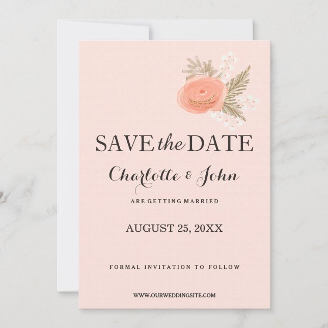 ivory blush gold floral save the dates save the date (Front)
