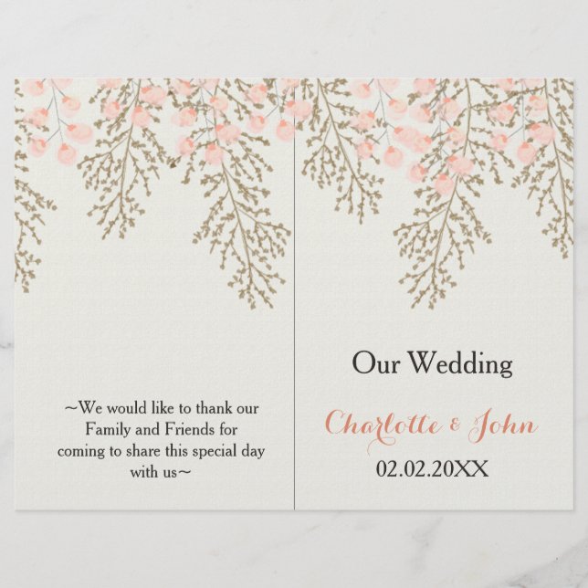 ivory blush gold floral wedding program (Front)