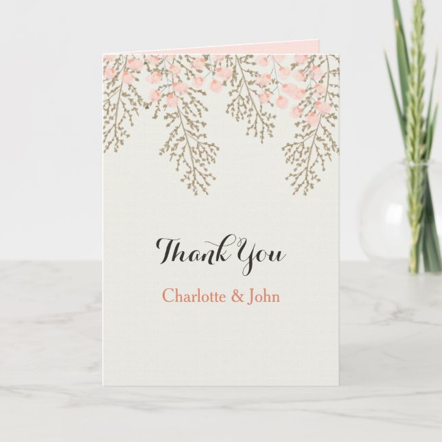 ivory blush gold floral wedding Thank You (Front)