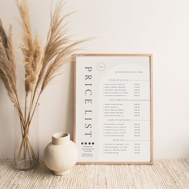 Ivory Blush Modern Price List Beauty Salon Poster (Creator Uploaded)
