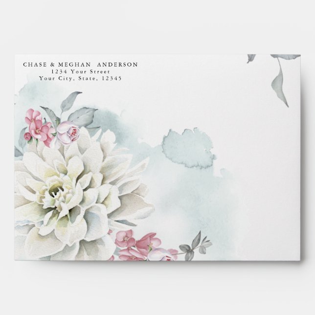 Ivory Blush Pink Cottage Flowers Envelope (Front)