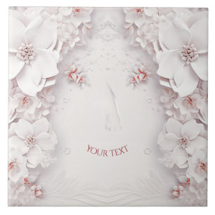 Ivory Blush Pink Floral Ceramic Tile