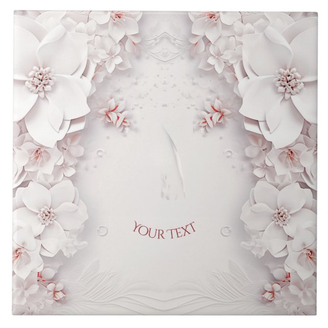 Ivory Blush Pink Floral Ceramic Tile (Front)