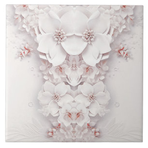 Ivory Blush Pink Floral Ceramic Tile