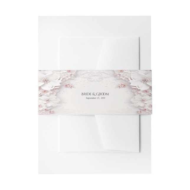 Ivory Blush Pink Floral Invitation Belly Band (Front Example)