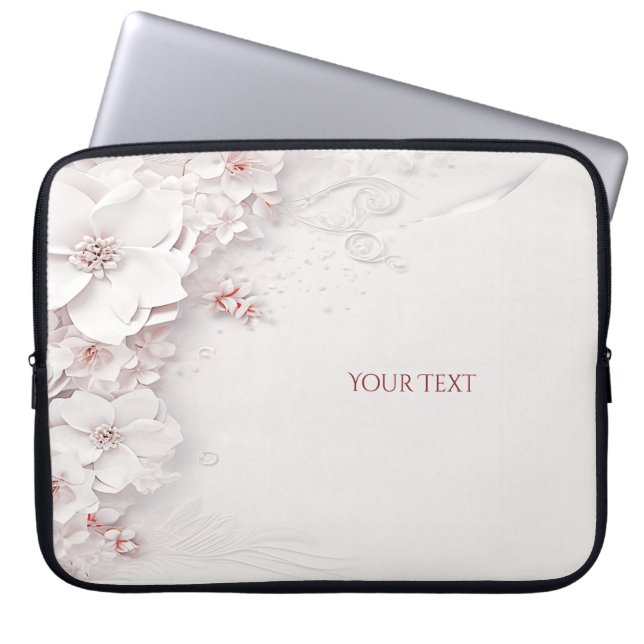 Ivory Blush Pink Floral Laptop Sleeve (Front)