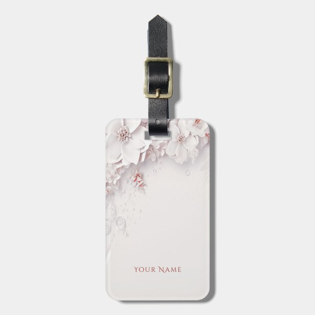 Ivory Blush Pink Floral Luggage Tag (Front Vertical)