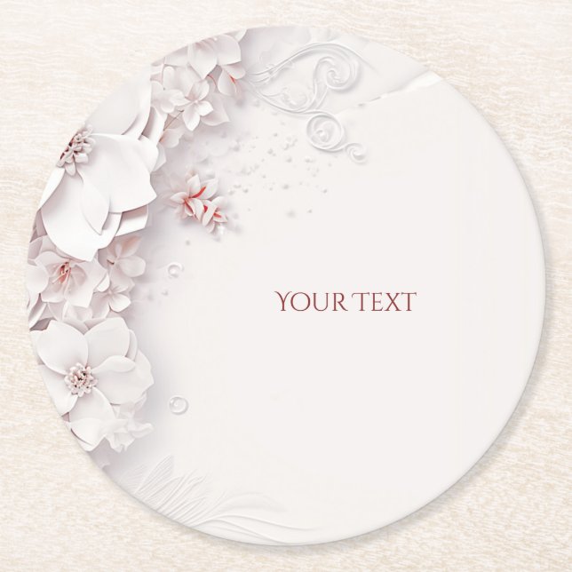 Ivory Blush Pink Floral Paper Coaster (Front)