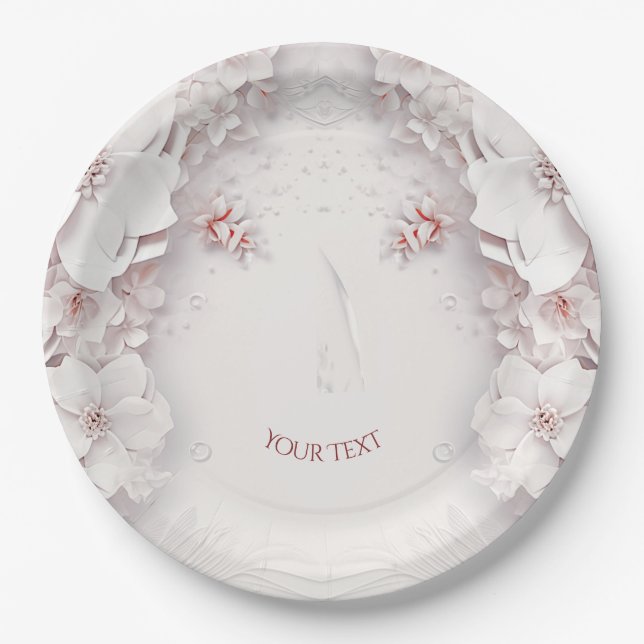 Ivory Blush Pink Floral Paper Plate (Front)