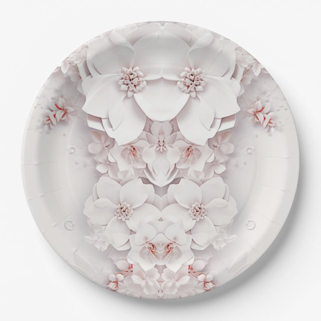 Ivory Blush Pink Floral Paper Plate (Front)