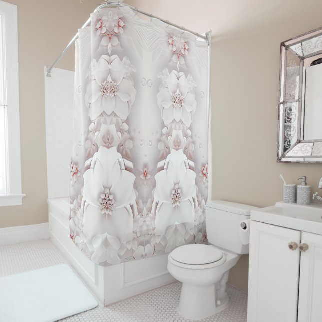 Ivory Blush Pink Floral Shower Curtain (In Situ)