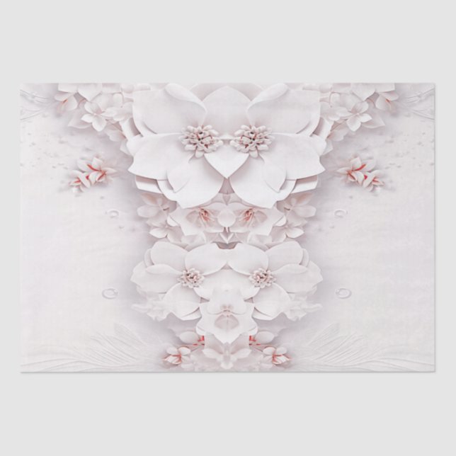 Ivory Blush Pink Floral Tissue Paper (Front)