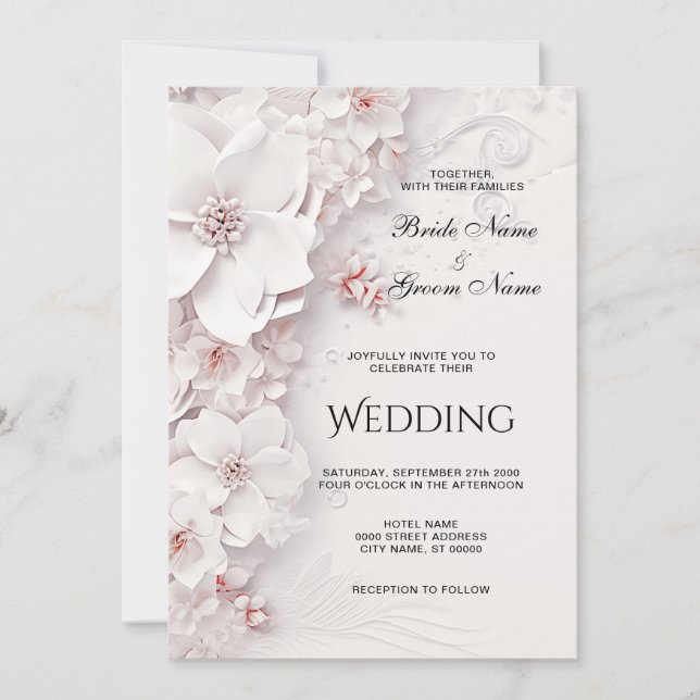 Ivory Blush Pink Floral Wedding Invitation (Front)