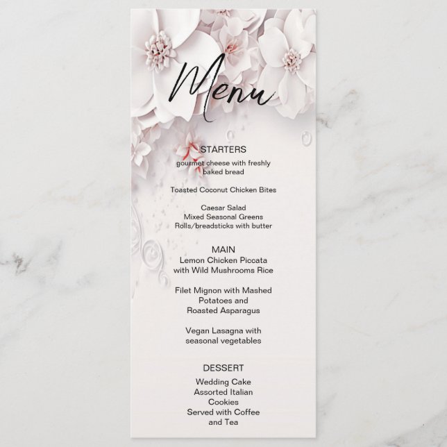 Ivory Blush Pink Floral Wedding Menu (Front)