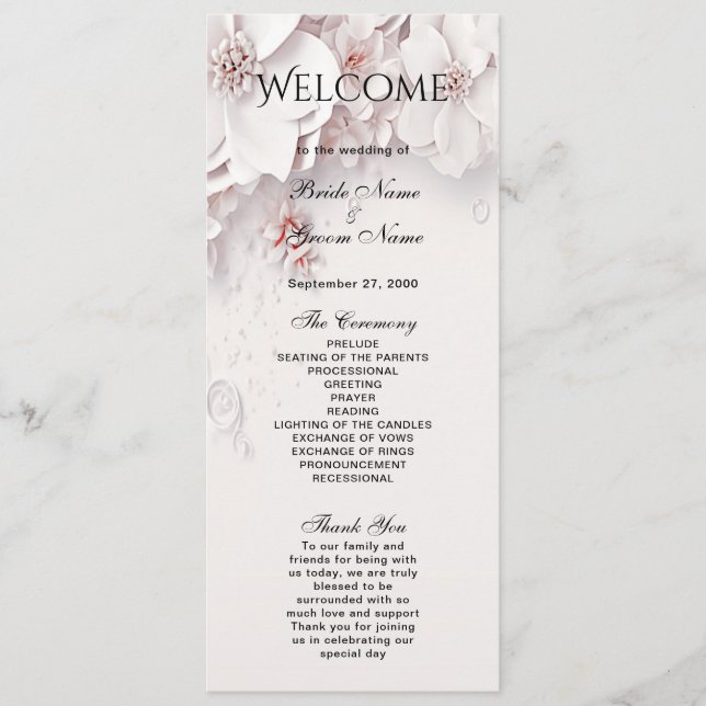 Ivory Blush Pink Floral Wedding program Programme (Front)