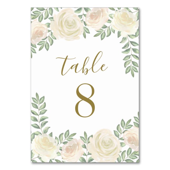 Ivory Blush Pink Floral Wedding Table Number Cards (Front)