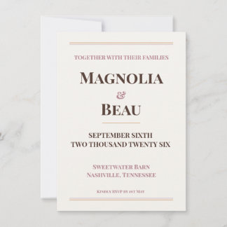 Ivory Blush Pink Minimalist Wedding Invitation | E