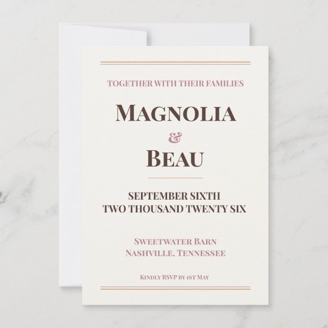 Ivory Blush Pink Minimalist Wedding Invitation | E (Front)