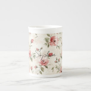 Ivory Blush Pink Roses Floral Bone China Mug