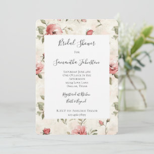 Ivory Blush Pink Roses Floral Bridal Shower Invitation