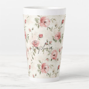 Ivory Blush Pink Roses Floral   Latte Mug