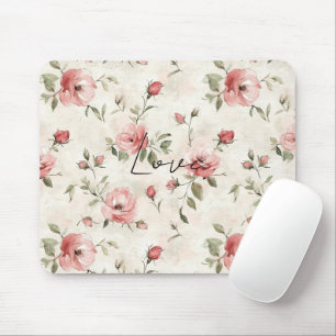 Ivory Blush Pink Roses Floral Wedding Mouse Mat