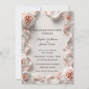 Ivory Blush Ribbon Pearl Wedding Invitation