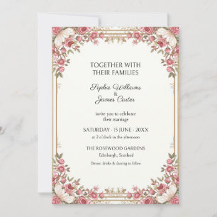Ivory Blush Rose Garland Wedding Invitation
