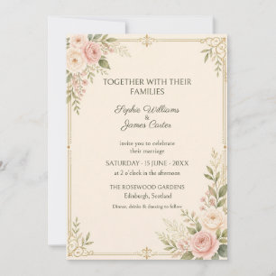 Ivory Blush Rose Gold Botanical Wedding Invitation