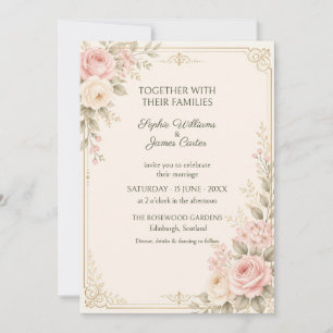 Ivory Blush Rose Gold Botanical Wedding Invitation