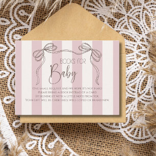Ivory Blush Stripe Bow Baby Shower Books For Baby Enclosure Card