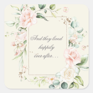 Ivory Blush Watercolor Floral Happily Ever After Square Sticker