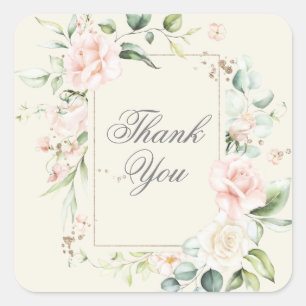 Ivory Blush Watercolor Floral Thank You Square Sticker