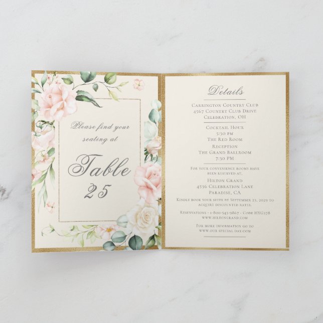 Ivory Blush Watercolor Romantic Floral Wedding Invitation (Inside)