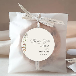 Ivory Boho Fall Wildflower Wedding Thank You Classic Round Sticker
