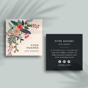 Ivory   Boho Floral Square Business Card