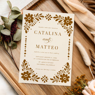 Ivory Boho Hand Drawn Mexican Paper Picado Wedding Invitation