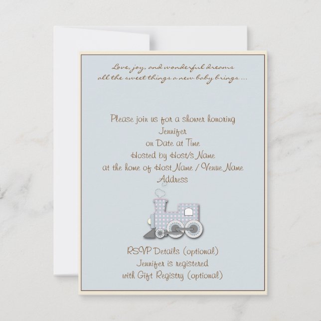 Ivory Border Blue Train Baby Shower Invitation (Front)