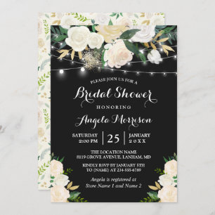 Ivory Botanical Floral String Lights Bridal Shower Invitation