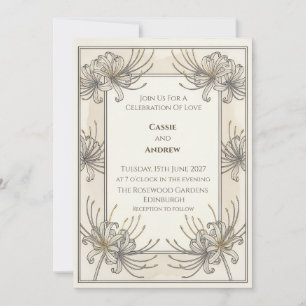 Ivory Botanical Line Art Wedding Invitation