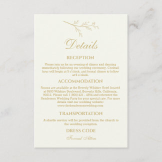 Ivory Botanical Minimalist Wedding Details Enclosure Card